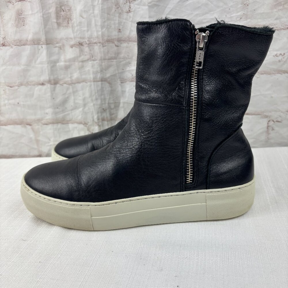 J/Slides Women's 8.5 Allie Faux Fur Lined Black Leather Sneaker Boots - Picture 4 of 9